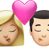亲吻: 女人男人中等-浅肤色较浅肤色emoji素材一 160x160像素