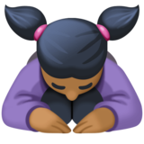 女性鞠躬：中黑肤色emoji素材一 160x160像素