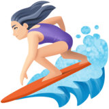 女子冲浪：浅肤色emoji素材一 160x160像素