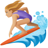 女子冲浪：中浅肤色emoji素材一 160x160像素