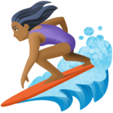 女子冲浪：中黑肤色emoji素材一 160x160像素