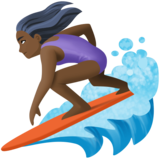 女子冲浪：深色肤色emoji素材一 160x160像素
