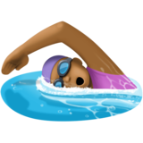 女子游泳：中黑肤色emoji素材一 160x160像素