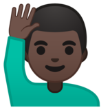 举手的男人：深色肤色emoji素材一 160x160像素