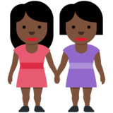 女性牵手：深色肤色emoji素材一 160x160像素