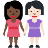 女性牵手：深色肤色，浅色肤色emoji素材一 160x160像素