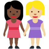 女性牵手：深色肤色，中浅肤色emoji素材一 160x160像素