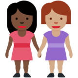 女性牵手：深色肤色，中等肤色emoji素材一 160x160像素